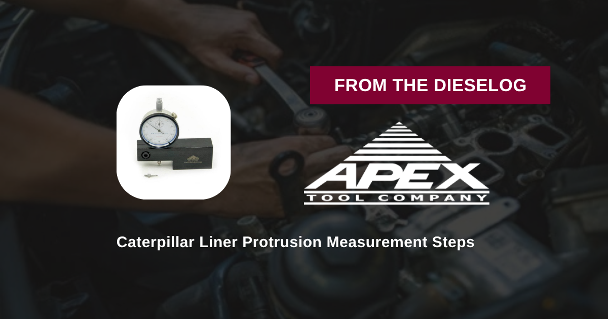 Step-by-step close up layout of ATC 1P-2402 sled base and metric dial indicator sitting on a Caterpillar engine block deck